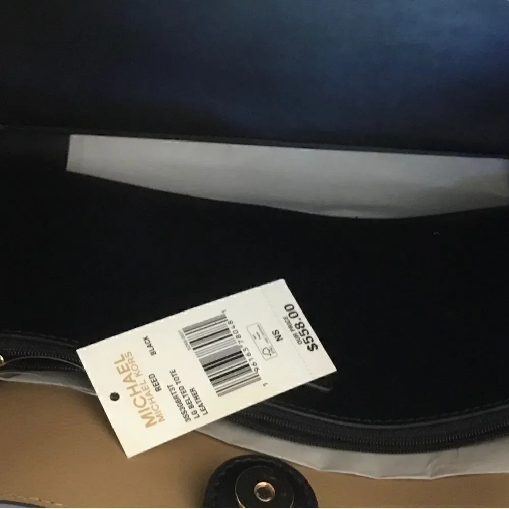 MICHAEL KORS BLACKREED LARGE BELTED TOTE LEATHER TRAVEL OFFICE VACATION SCHOOL